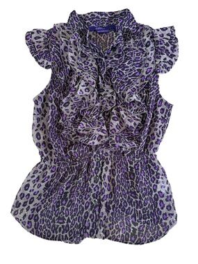 Miley Cyrus & Max Azria Girls' Purple Leopard Ruffle Blouse